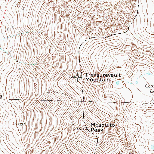 Topographic Map of Treasurevault Mountain, CO