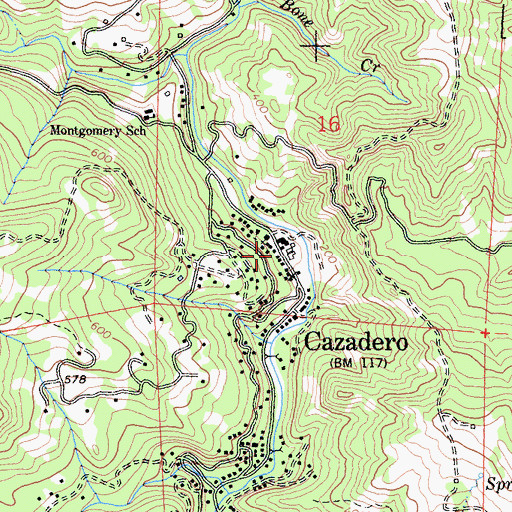Topographic Map of Cazadero Post Office, CA