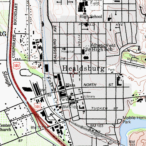 Topographic Map of First United Methodist Church, CA
