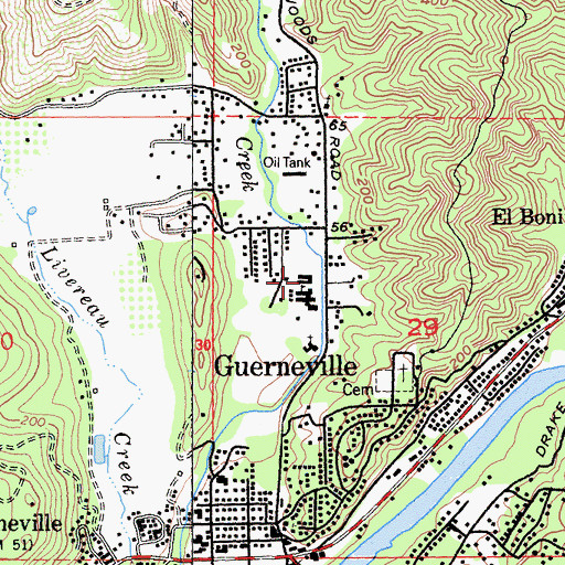 Topographic Map of Guerneville Elementary School, CA