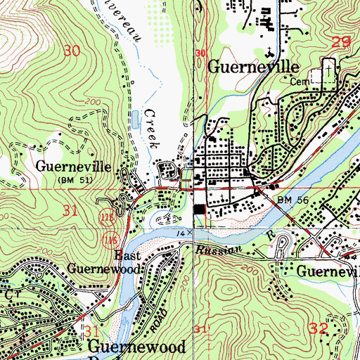 Topographic Map of Guerneville Post Office, CA