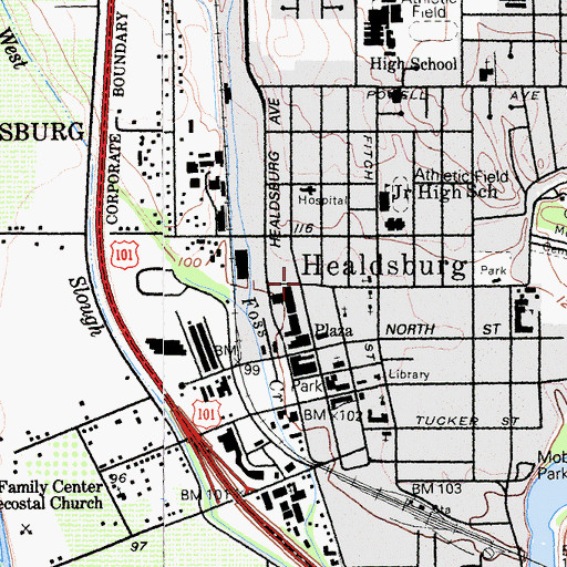 Topographic Map of Healdsburg Branch Sonoma County Library, CA