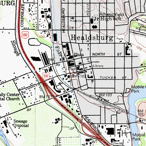 Topographic Map of Healdsburg City Hall, CA