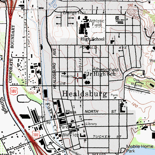 Topographic Map of Healdsburg Junior High School, CA
