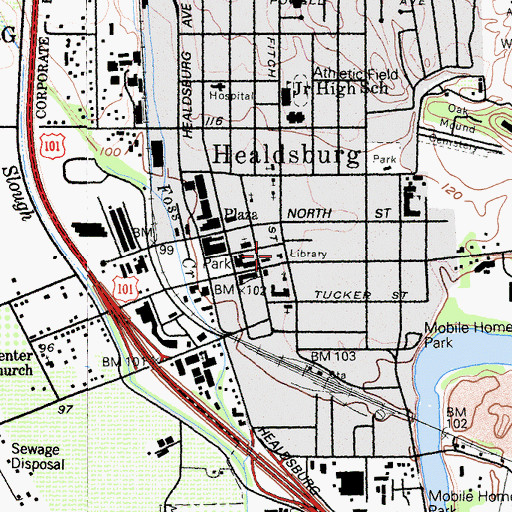 Topographic Map of Healdsburg Museum, CA