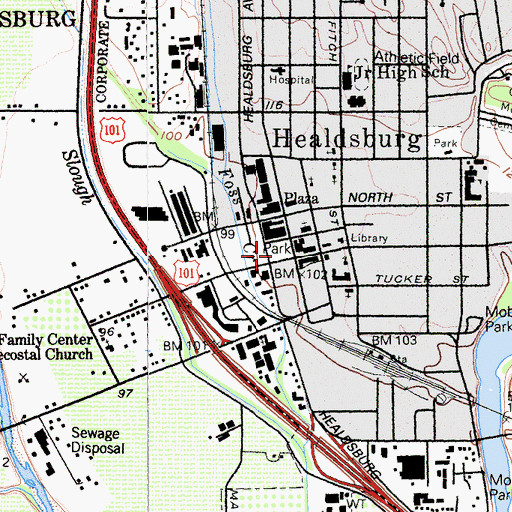 Topographic Map of Healdsburg Plaza, CA