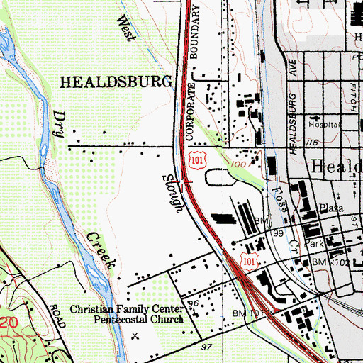 Topographic Map of Healdsburg Post Office, CA