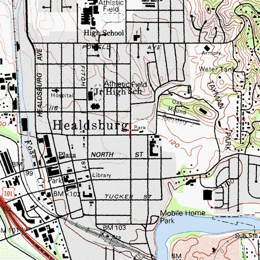 Topographic Map of Healdsburg Recreation Park, CA
