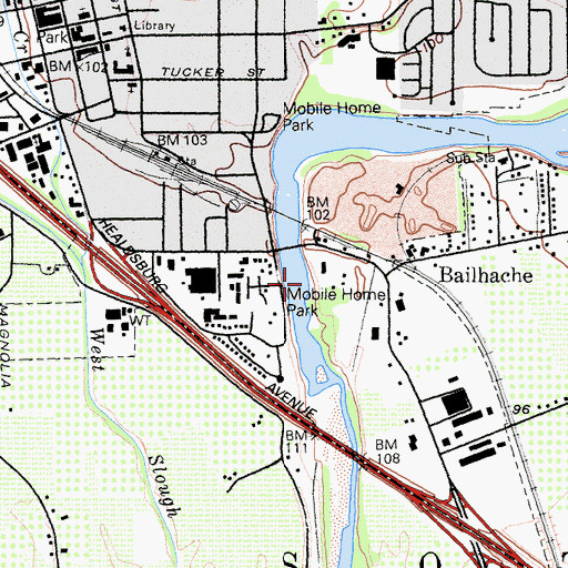 Topographic Map of Healdsburg Veterans Memorial Beach, CA