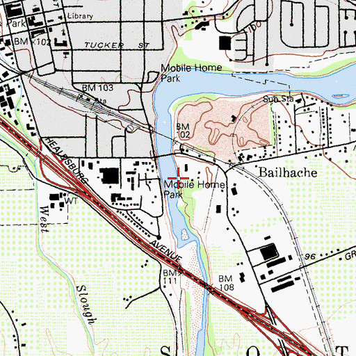 Topographic Map of Healdsburg Veterans Memorial Beach Park, CA