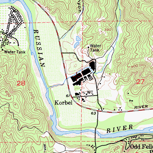 Topographic Map of Korbel Winery, CA