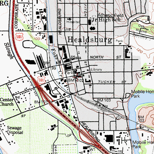 Topographic Map of Saint Johns Roman Catholic Church, CA
