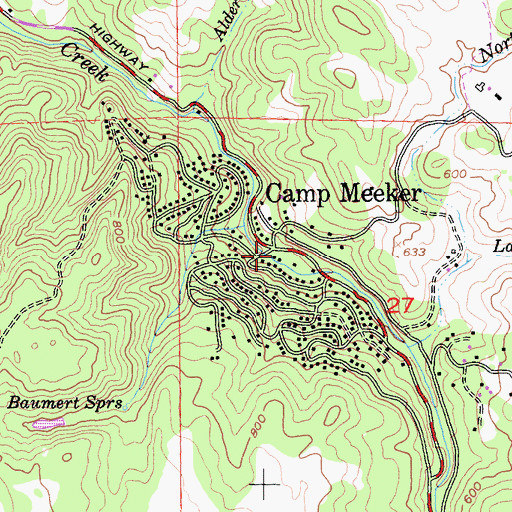Topographic Map of Camp Meeker Post Office, CA