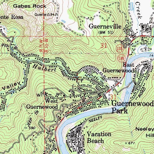 Topographic Map of Guernewood Park Post Office (historical), CA