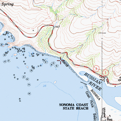 Topographic Map of Jenner Beach, CA