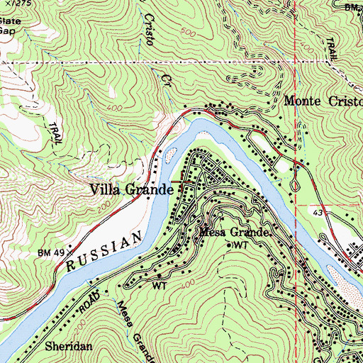 Topographic Map of Villa Grande Post Office, CA