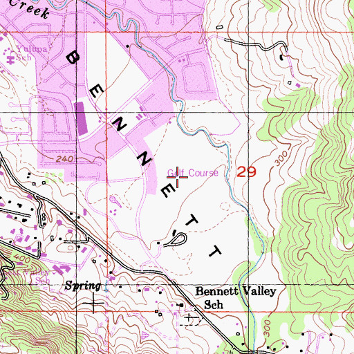 Topographic Map of Bennett Valley Golf Course, CA