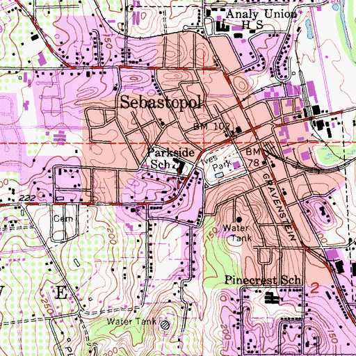 Topographic Map of First Baptist Church, CA