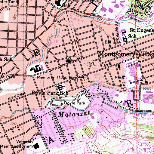 Topographic Map of First Baptist Church, CA