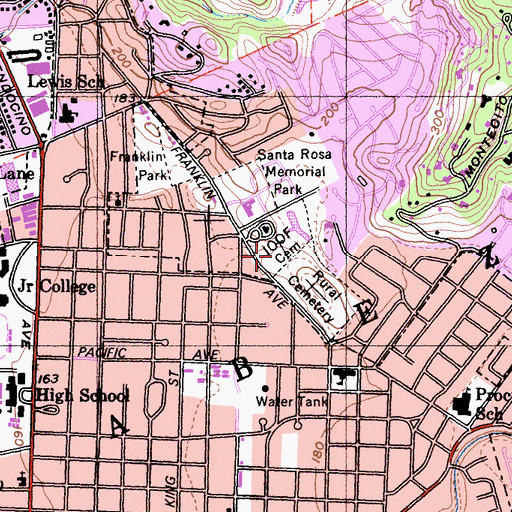 Topographic Map of Santa Rosa Odd Fellows Cemetery, CA