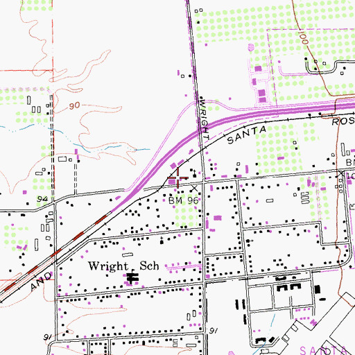Topographic Map of Santa Rosa Baptist Church, CA