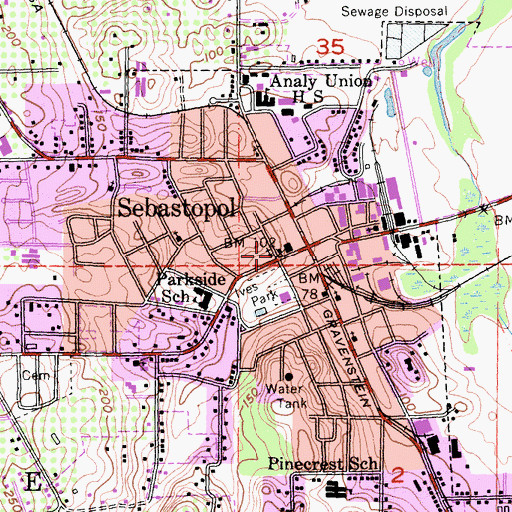 Topographic Map of Sebastopol Branch Sonoma County Library, CA