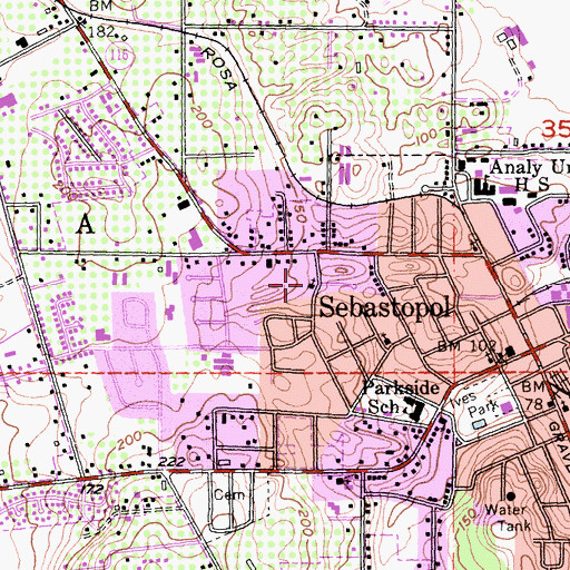 Topographic Map of Sebastopol Community Church, CA