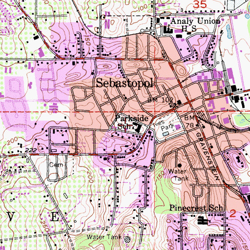Topographic Map of Sebastopol Primary School, CA