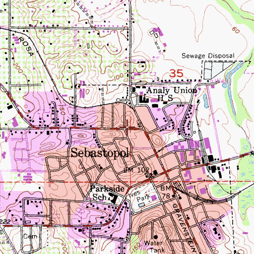 Topographic Map of Sebastopol United Methodist Church, CA
