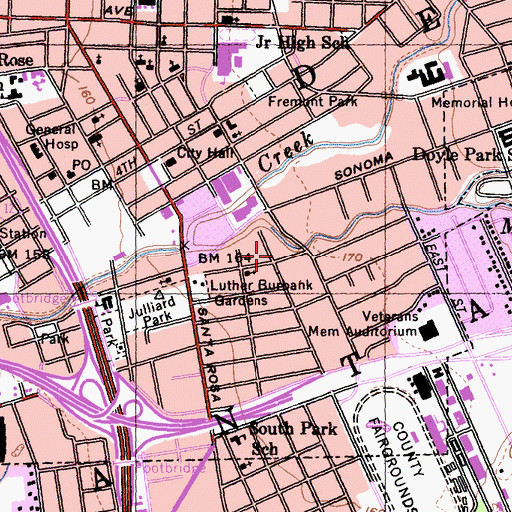 Topographic Map of Bethlehem Lutheran Church, CA