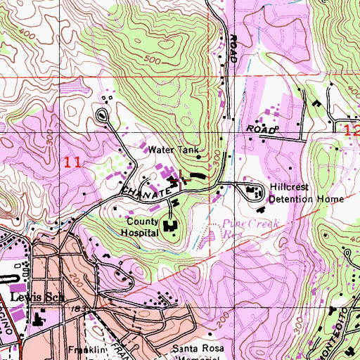 Topographic Map of Chanate Hall, CA
