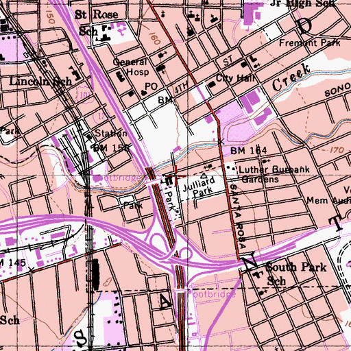 Topographic Map of Church Built from One Tree, CA