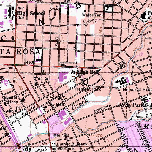 Topographic Map of First Church of Christ Scientist, CA