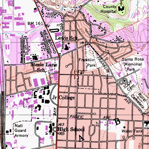 Topographic Map of First Congregational Church of Santa Rosa, CA