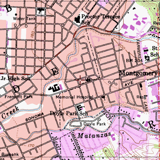 Topographic Map of First United Methodist Church, CA