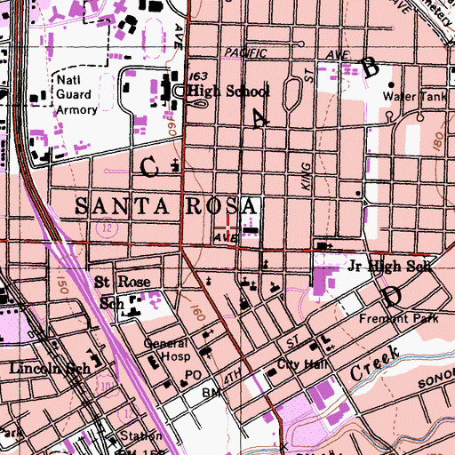 Topographic Map of John Fremont Elementary School, CA