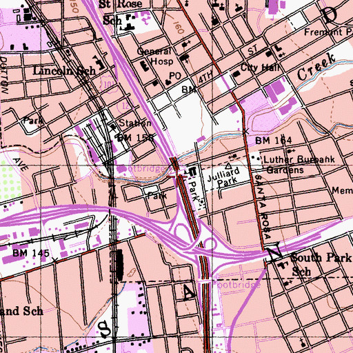 Topographic Map of Luther Burbank Elementary School, CA