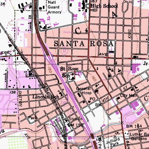Topographic Map of Saint Rose Catholic Church, CA