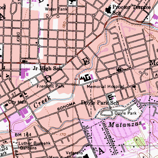 Topographic Map of Saint Joseph Health Santa Rosa Memorial Hospital, CA