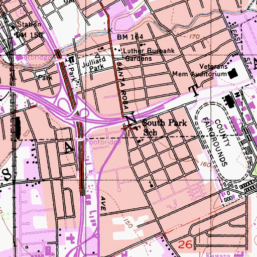 Topographic Map of Santa Rosa Seniors Center, CA