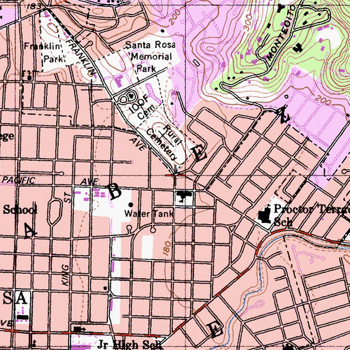 Topographic Map of Town and Country Shopping Center, CA