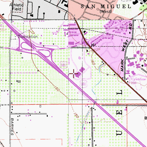 Topographic Map of Luther Burbank Center for the Arts, CA