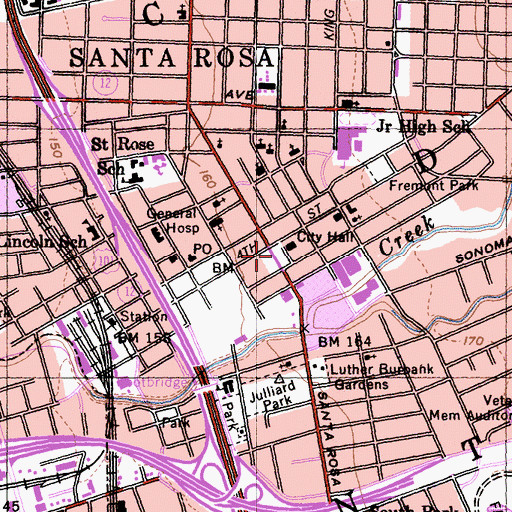 Topographic Map of Old Court House Square, CA