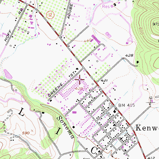 Topographic Map of Kenwood Post Office, CA