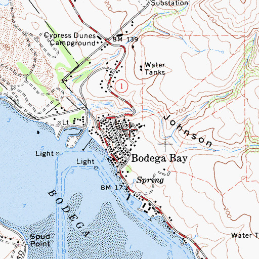 Topographic Map of Bodega Bay Elementary School, CA