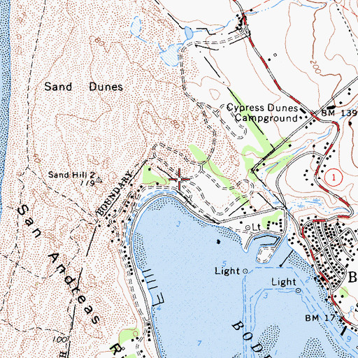 Topographic Map of Bodega Dunes Campground, CA