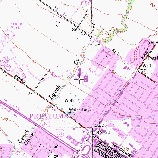 Topographic Map of Bernard Eldredge Elementary School, CA