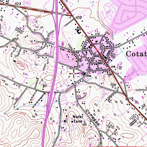 Topographic Map of Cotati Middle School, CA