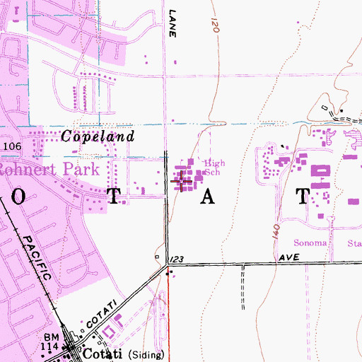 Topographic Map of Rancho Cotate High School, CA