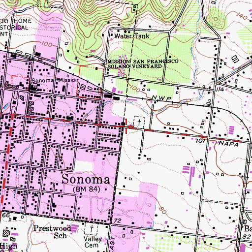 Topographic Map of Saint Francis Solano Catholic Cemetery, CA